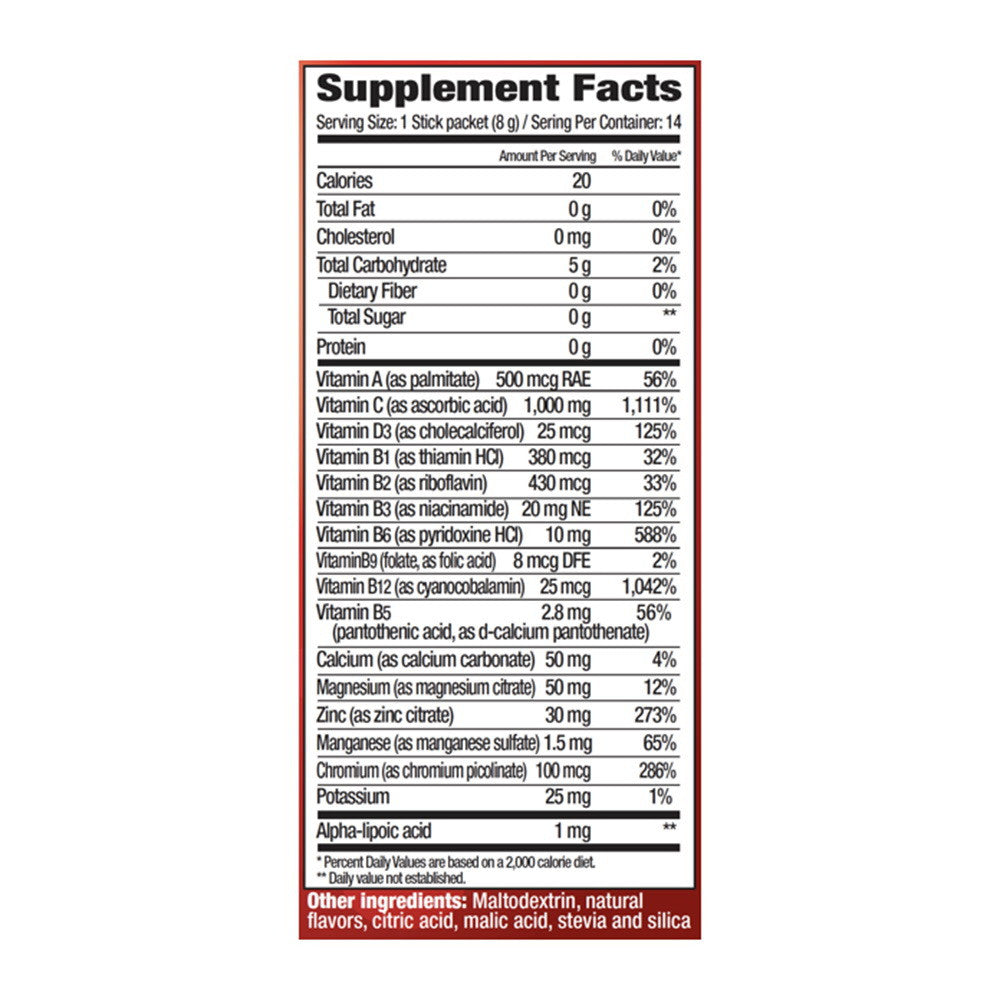Resistance C Raspberry Flavored Vitamin C 1000mg Drink Mix Stick Packs, 14 Ea