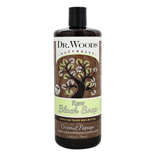 Dr Woods Liquid Raw Black Soap with Fair Trade Shea Butter Coconut Papaya, 32 Oz