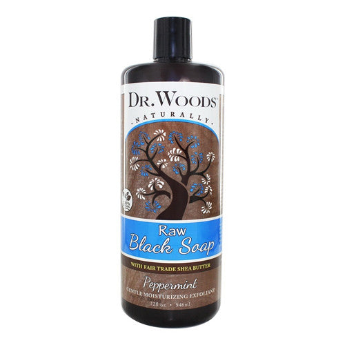 Dr Woods Liquid Raw Black Soap, with Fair Trade Shea Butter Peppermint, 32 Oz