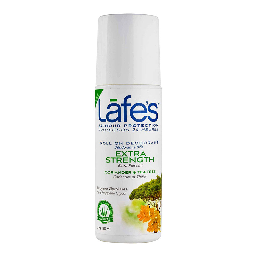 Lafes Roll-On Deodorant, Extra Strength Coriander And Tea Tree, 2.5 Oz