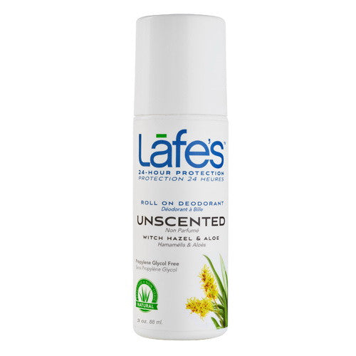 Lafes Natural And Organic Deodorant Roll On, Unscented - 3 Oz