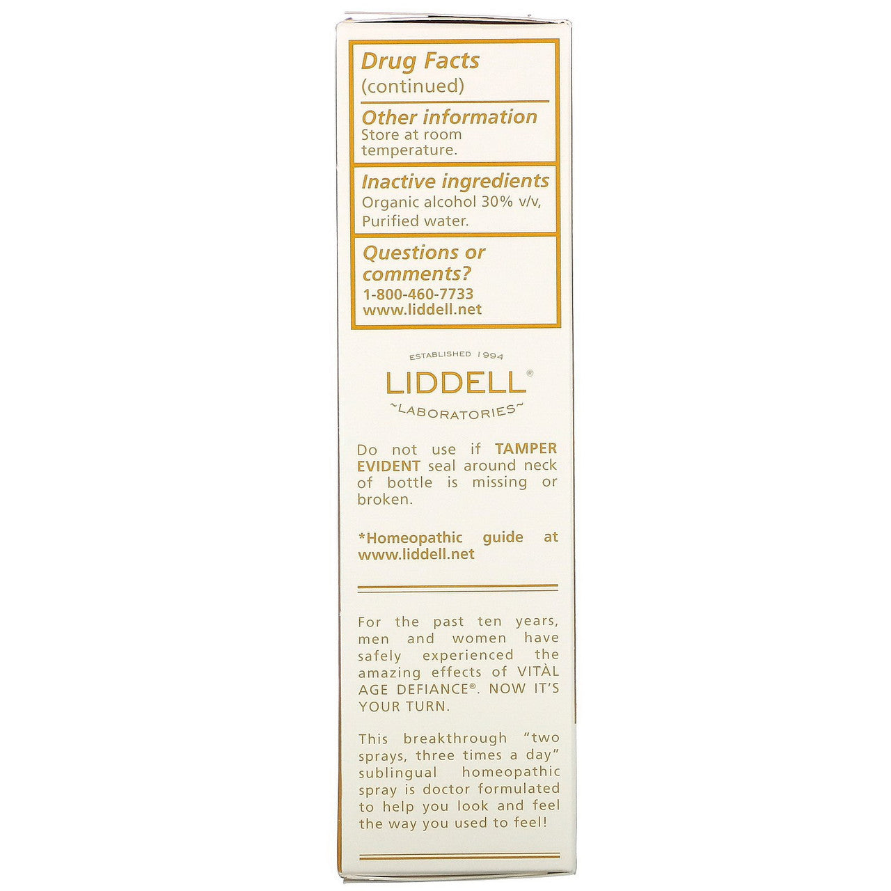 Liddell Laboratories Vital Age Defiance Homeopathic Oral Spray 1 Oz