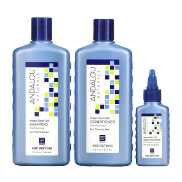 Andalou Naturals Argan Stem Cell Thinning Hair System, Age Defying, 3 Piece Kit