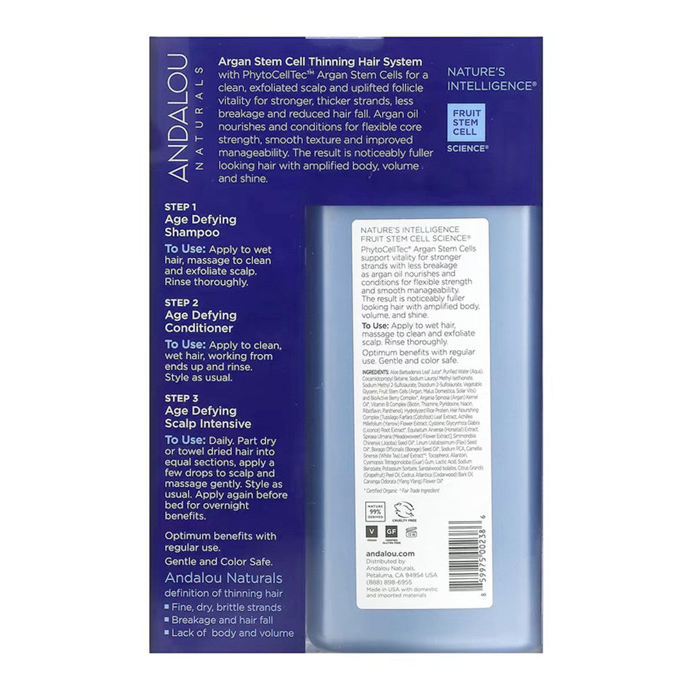 Andalou Naturals Argan Stem Cell Thinning Hair System, Age Defying, 3 Piece Kit