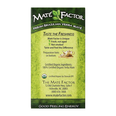 The Mate Factor Yerba Mate Fresh Green Organic Energizing Tea Bags, 24 Ea