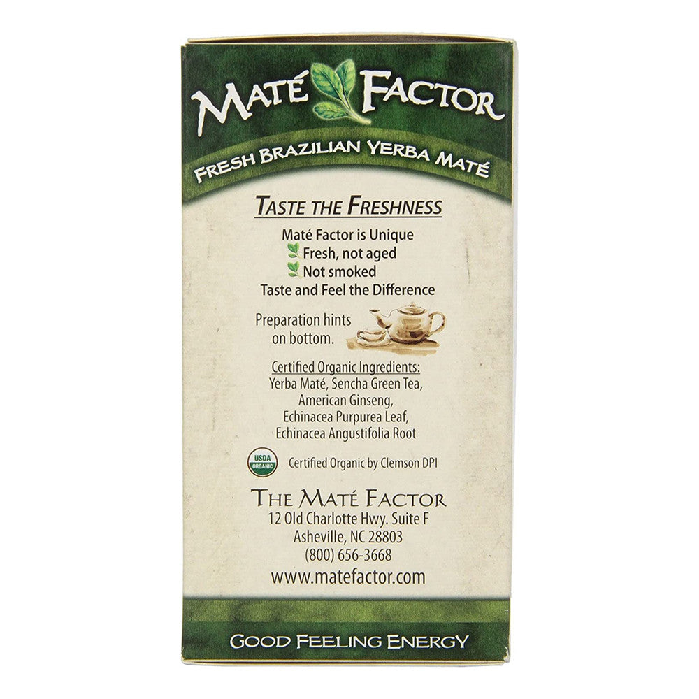 The Mate Factor Organic Green Tea Ginseng with Echinacea Tea, 20 Ea