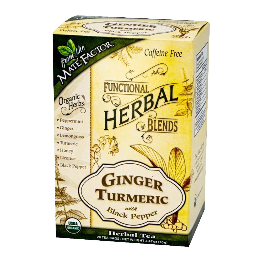 The Mate Factor Functional Herbal Blends Ginger Turmeric with Black Pepper Tea Bags, 20 Ea