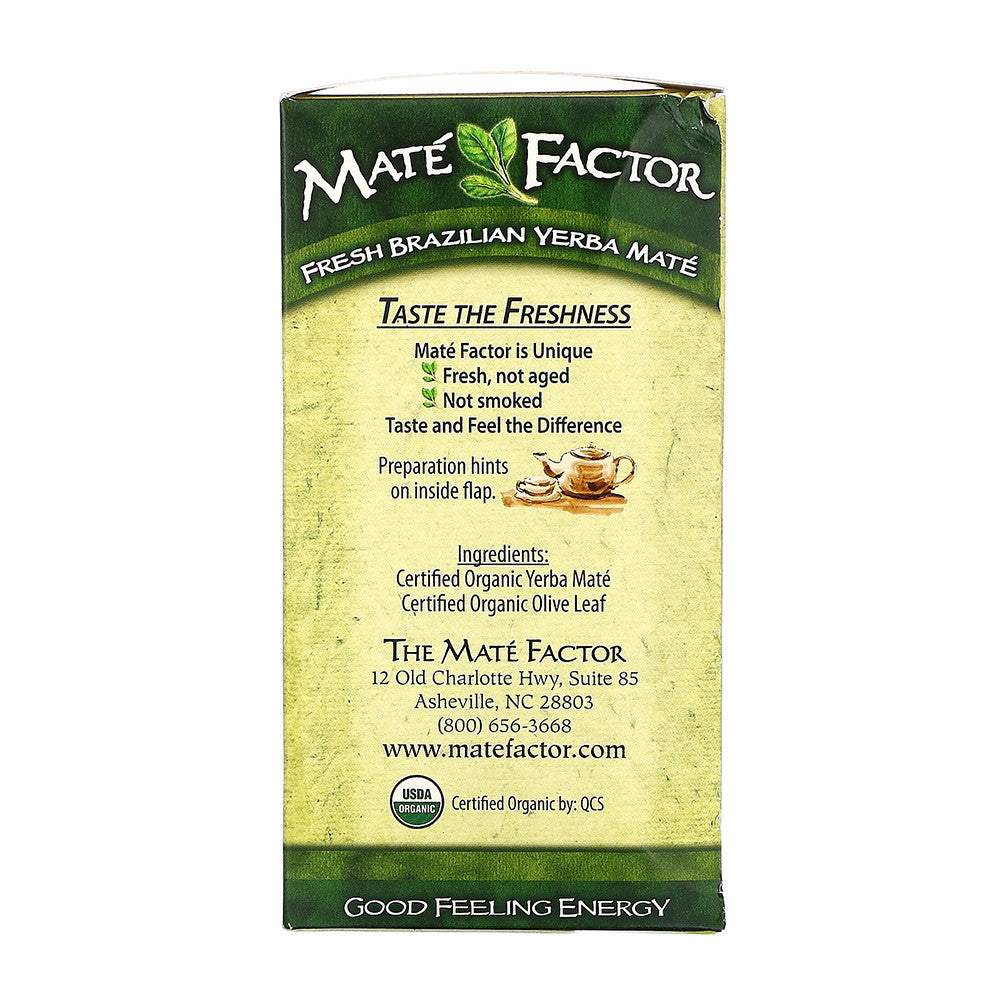 Mate Factor Olive Leaf Organic Yerba Mate, 20 Tea Bags, 2.47 Oz