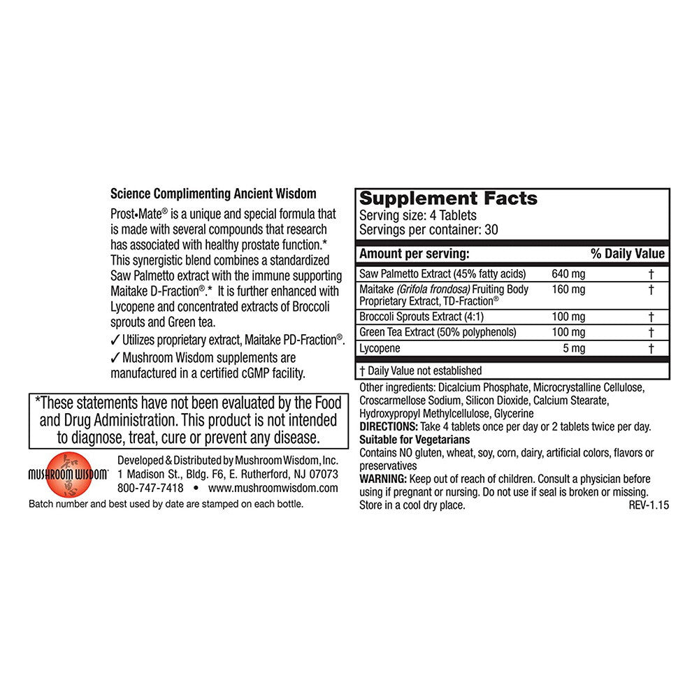 Mushroom Wisdom Prost-Mate with Maitake D Fraction Tablets, 120 Ea