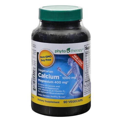 Phyto Therapy Vegetarian Calcium with Magnesium Capsules, Healthy bones, 90 Ea