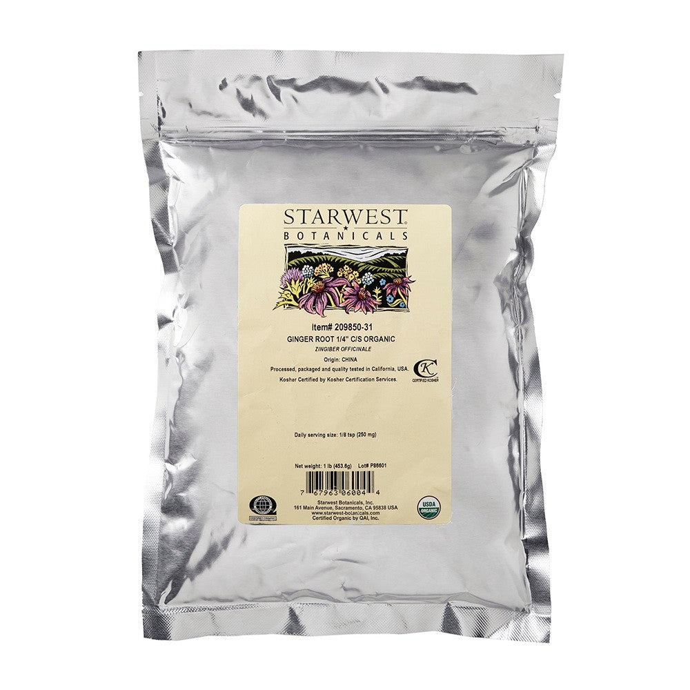 Starwest Botanicals Organic Ginger Root 1/4" Cut and Sifted, 1 Lb