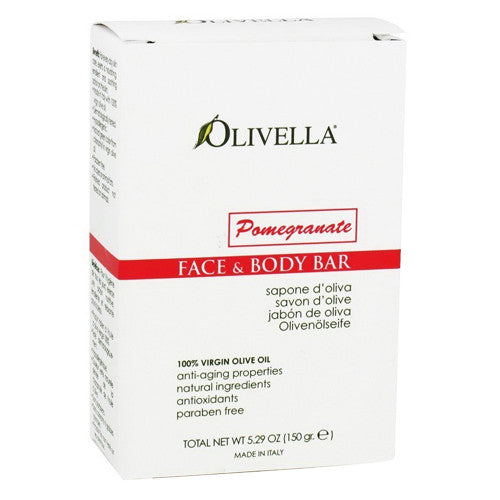 Olivella Virgin Olive Oil Face and Body Bar Soap Pomegranate, 5.29 Oz