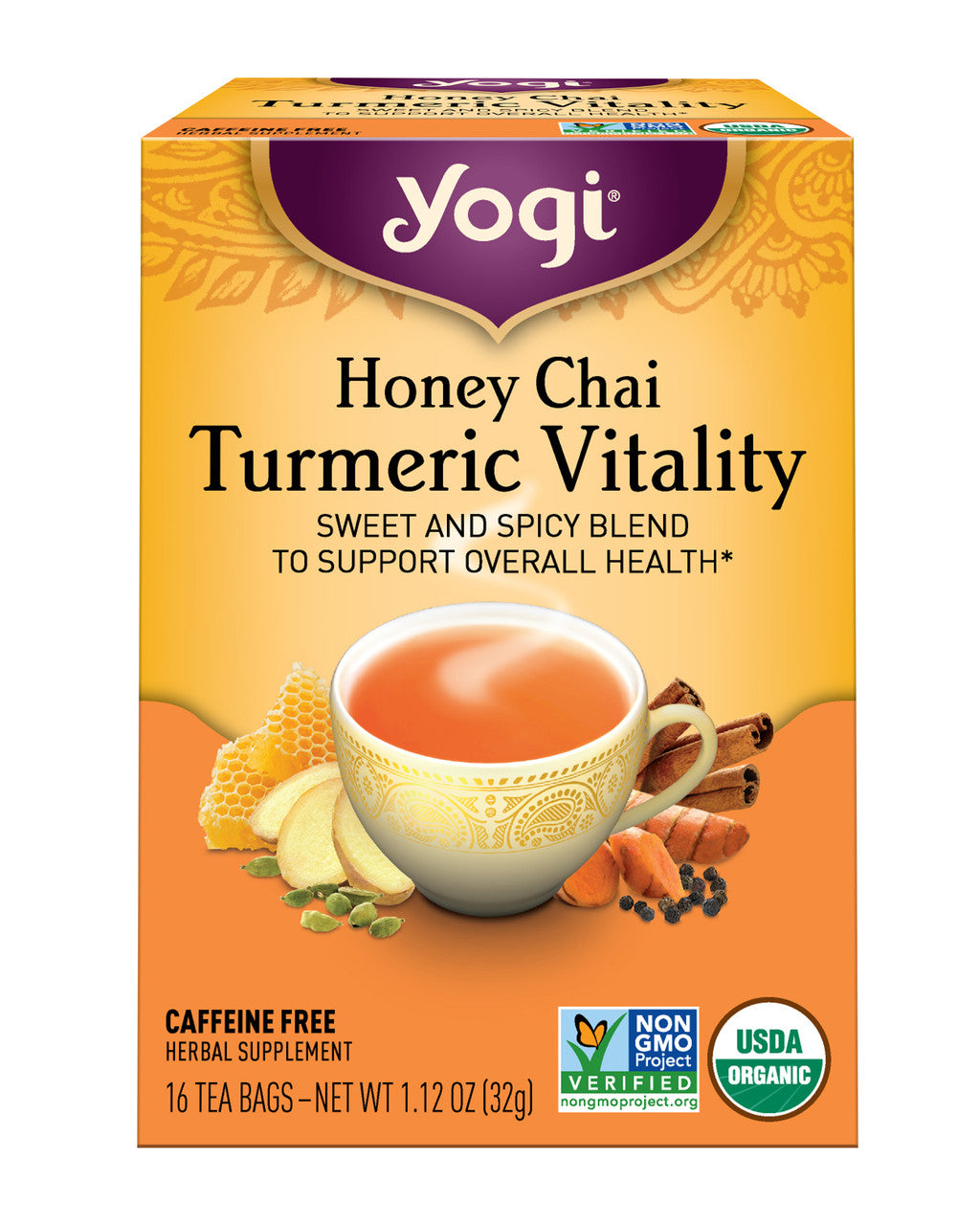 Yogi Honey Chai Turmeric Vitality Caffeine Free Tea Bags, 16 Ea