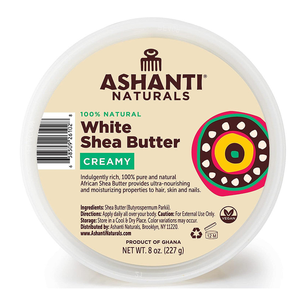 Ashanti Naturals White Whipped Raw Shea Butter Moisturizer Cream, 8 Oz