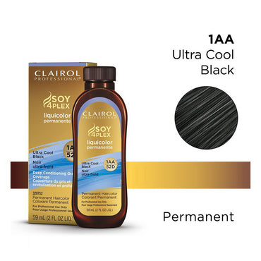 Clairol Professional Soy4plex 1AA/52D Ultra Cool Black Liquicolor Permanent Hair Color, 2 Oz
