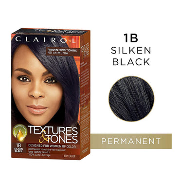 Clairol Professional Textures and Tones Permanent moisture Hair Color, 1B Silken Black Kit, 1 Ea