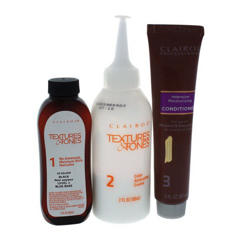 Clairol Professional Textures and Tones Permanent moisture Hair Color, 1B Silken Black Kit, 1 Ea