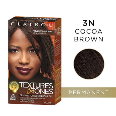 Clairol Textures and Tones 3N Cocoa Brown Permanent Moisture-Rich Hair Color, 1 Ea