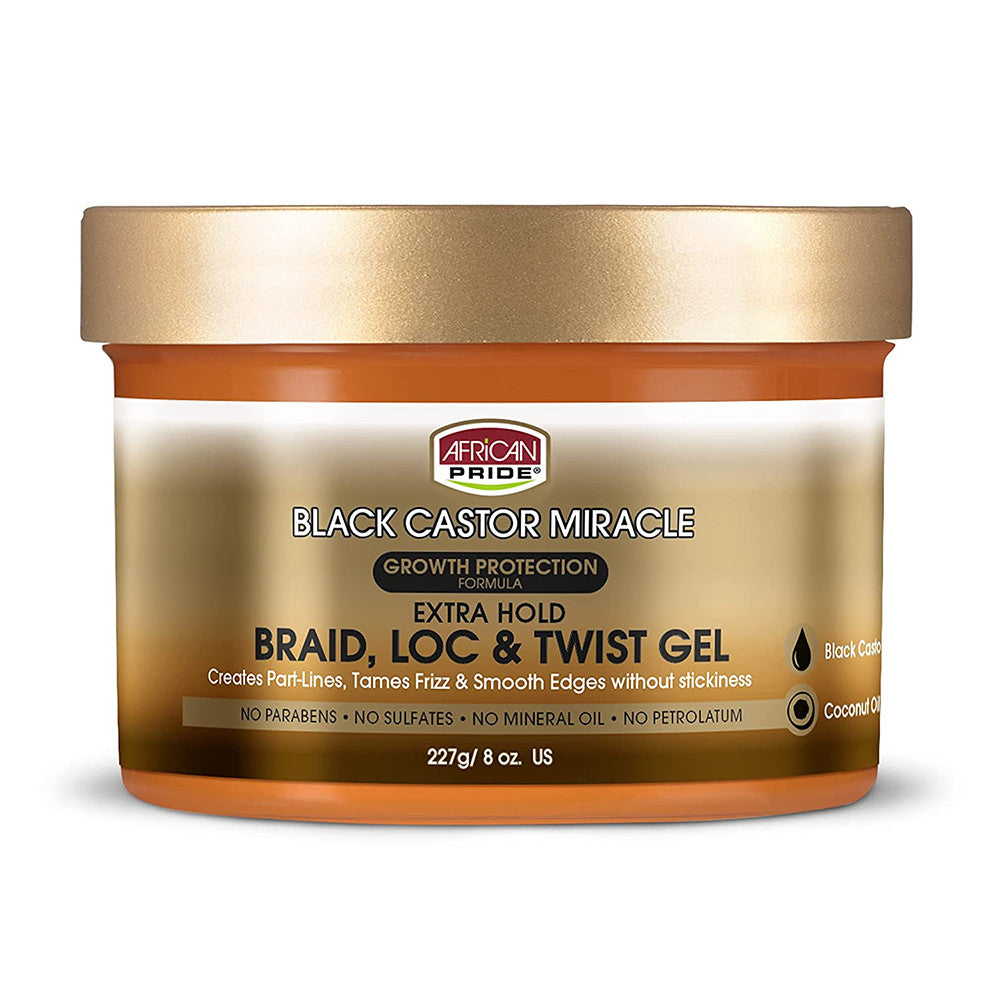African Pride Black Castor Miracle Frizz Control Shine Enhancing Hair Gel, 8 Oz