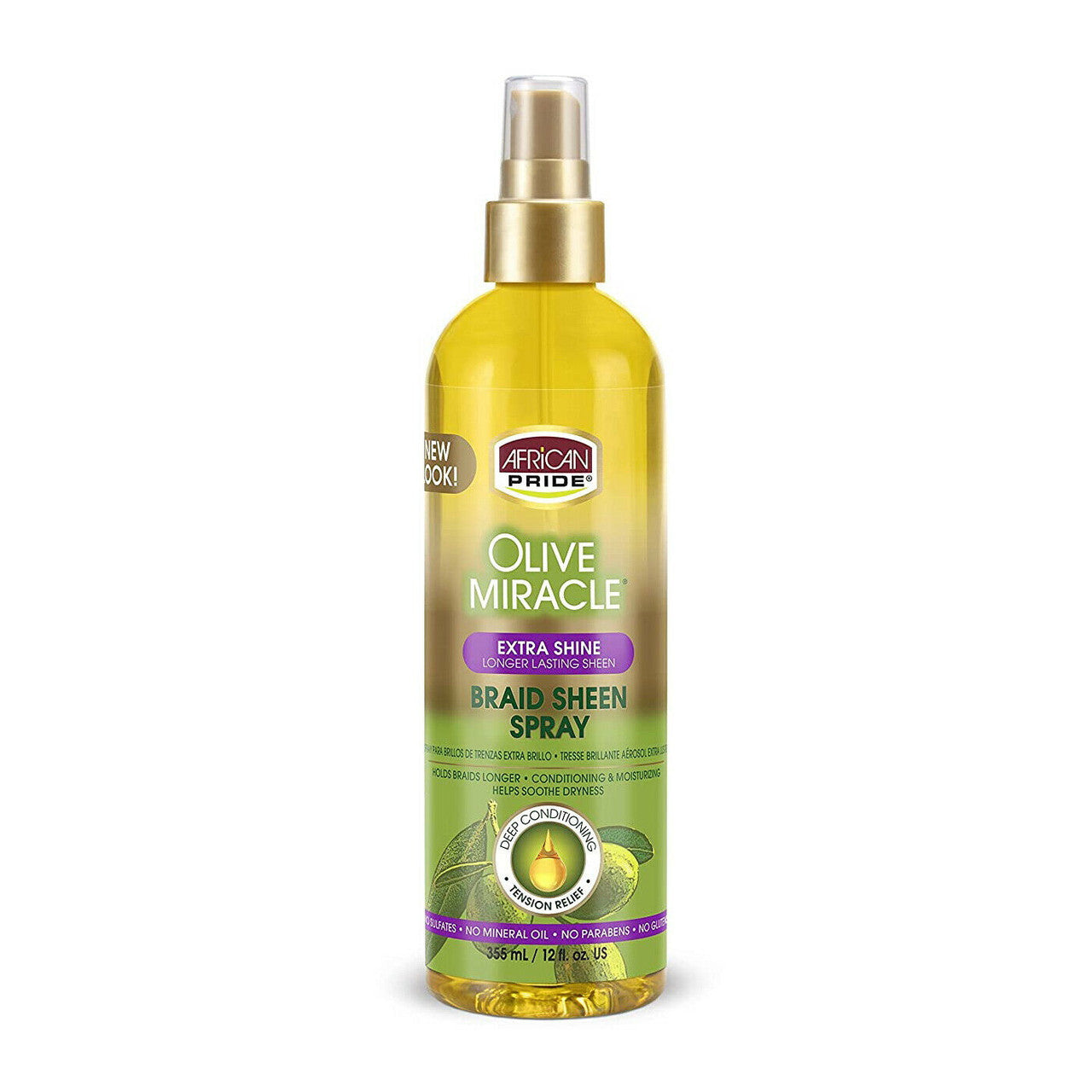 African Pride Olive Miracle Extra Shine Braid Sheen Conditioning Hair Spray, 12 Oz