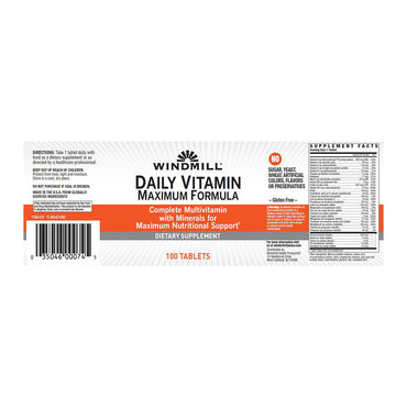 Windmill Daily Vitamin Maximum Formula Multi Vitamin With Minerals Dietary Supplement Tablets - 100 Ea