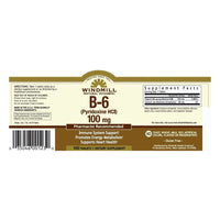 Windmill Natural Source Vitamin B-6, 100 Mg Tablets - 100 Ea