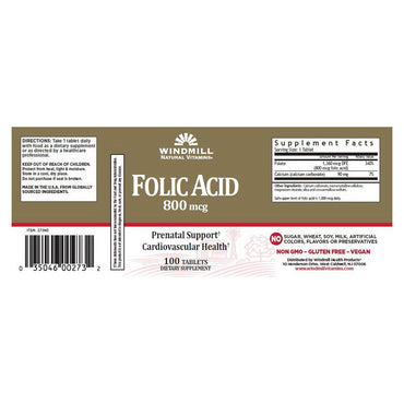 Windmill Natural Folic Acid 800 Mcg Tablets - 100 Ea