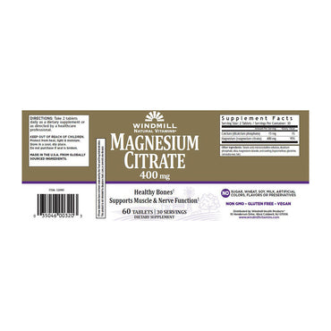Windmill Natural Vitamins Magnesium Citrate 400mg Tablets, 60 Ea