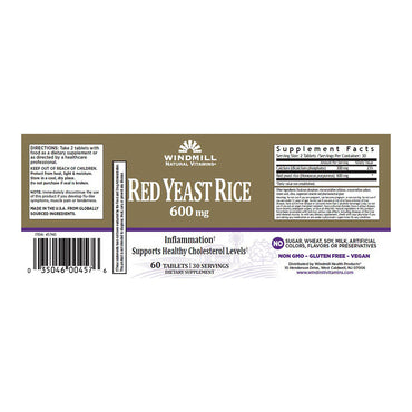 Windmill Red Yeast Rice 600 Mg Dietary Supplement Tablets - 60 Ea