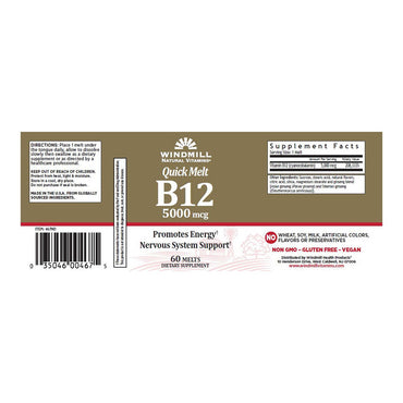 Windmill Quick Melt Vitamin B 12 5000 Mcg Melts, 60 Ea