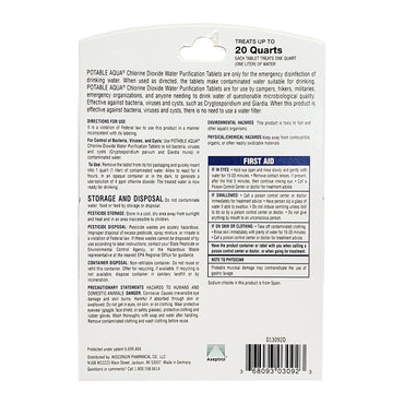 Potable Aqua Chlorine Dioxide Water Purification Tablets - 20 Ea
