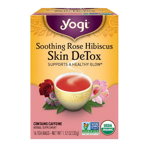 Yogi Skin Detox Tea Soothing Rose Hibiscus Herbal Supplement Tea Bags, 16 Ea