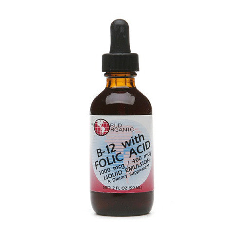 World Organic Liquid Emulsion, Vitamin B-12 With Folic Acid - 2 Oz
