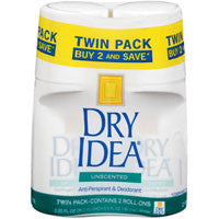 Dry Idea Roll-On Antiperspirant And Deodorant, Unscented, Twin Pack - 3.25 Oz Ea