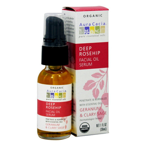 Aura Cacia Deep Rosehip Facial Oil Serum, Geranium And Clary Sage - 1 Oz