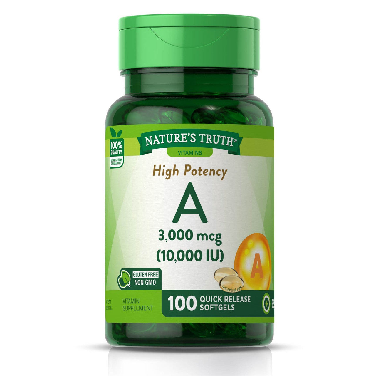 Natures Truth High Potency Vitamin A 10,000 IU Quick Release Softgels, 100 Ea