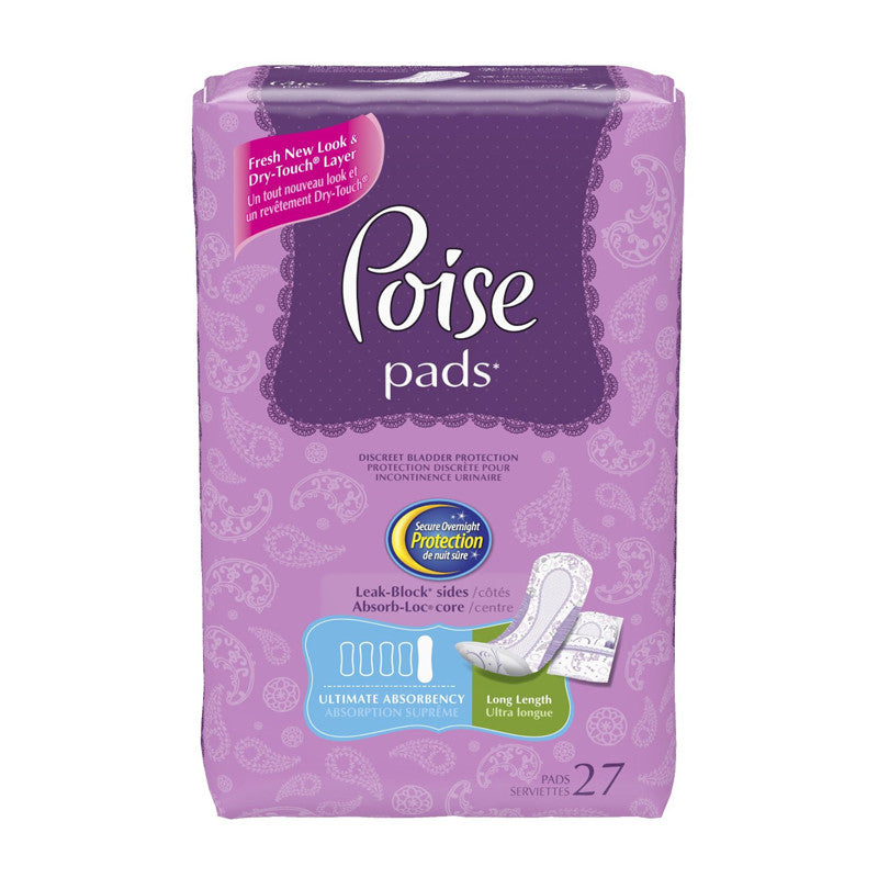 Poise Ultimate Absorbency Pads, Long - 27 Ea, 4 Pack