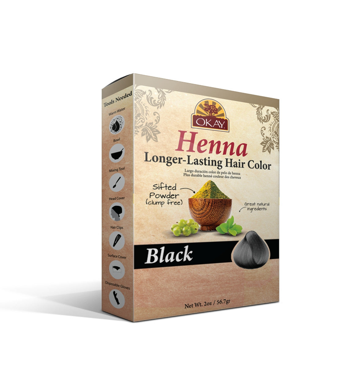 Okay Herbal Henna Natural Hair Color, Black, 2 Oz