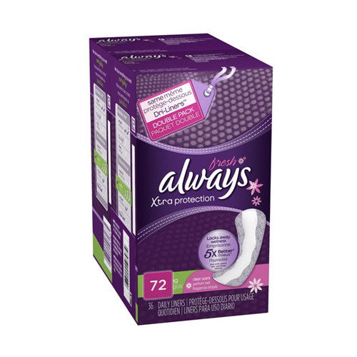 Always Xtra Protection Long Fresh Daily Liners - 72 ea
