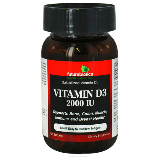 Futurebiotics Solubilized Vitamin D3 2000 IU Softgels Support Bone Muscle and Breast Health 120Ea