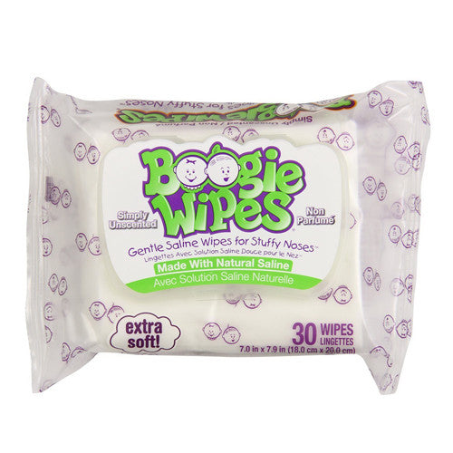 Boogie Wipes Gentle Saline Wipes For Stuffy Noses, Unscented - 30 Ea